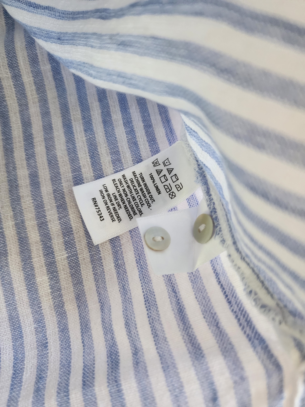 NICOLE MILLER | Light Blue & White Striped Button-Up Shirt 100% Linen - Picture 12 of 15